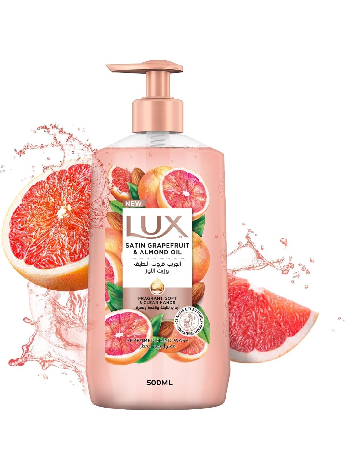 Lux Perfumed Hand Wash, Satin Grapefruit and Almond Oil, for Fragrant, Soft & Clean Hands, 500ml
